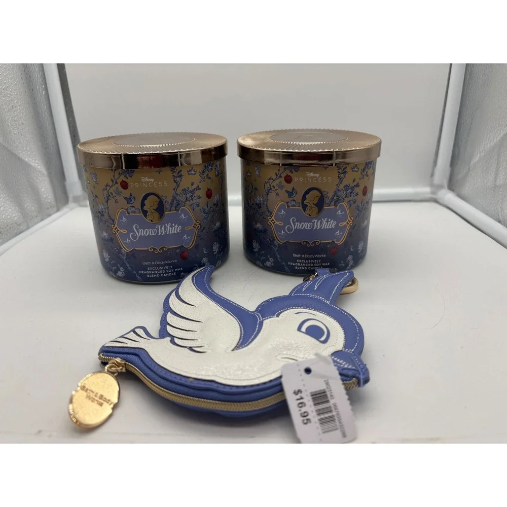 Bath & Body Works Disney Princess Snow White 3-Wick Candles Bird Coin Purse Lot